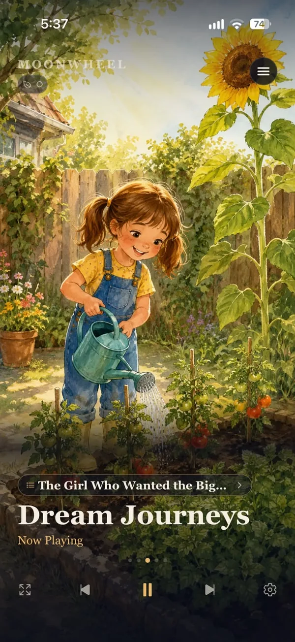 Dream Journeys: a girl watering her sunflower garden